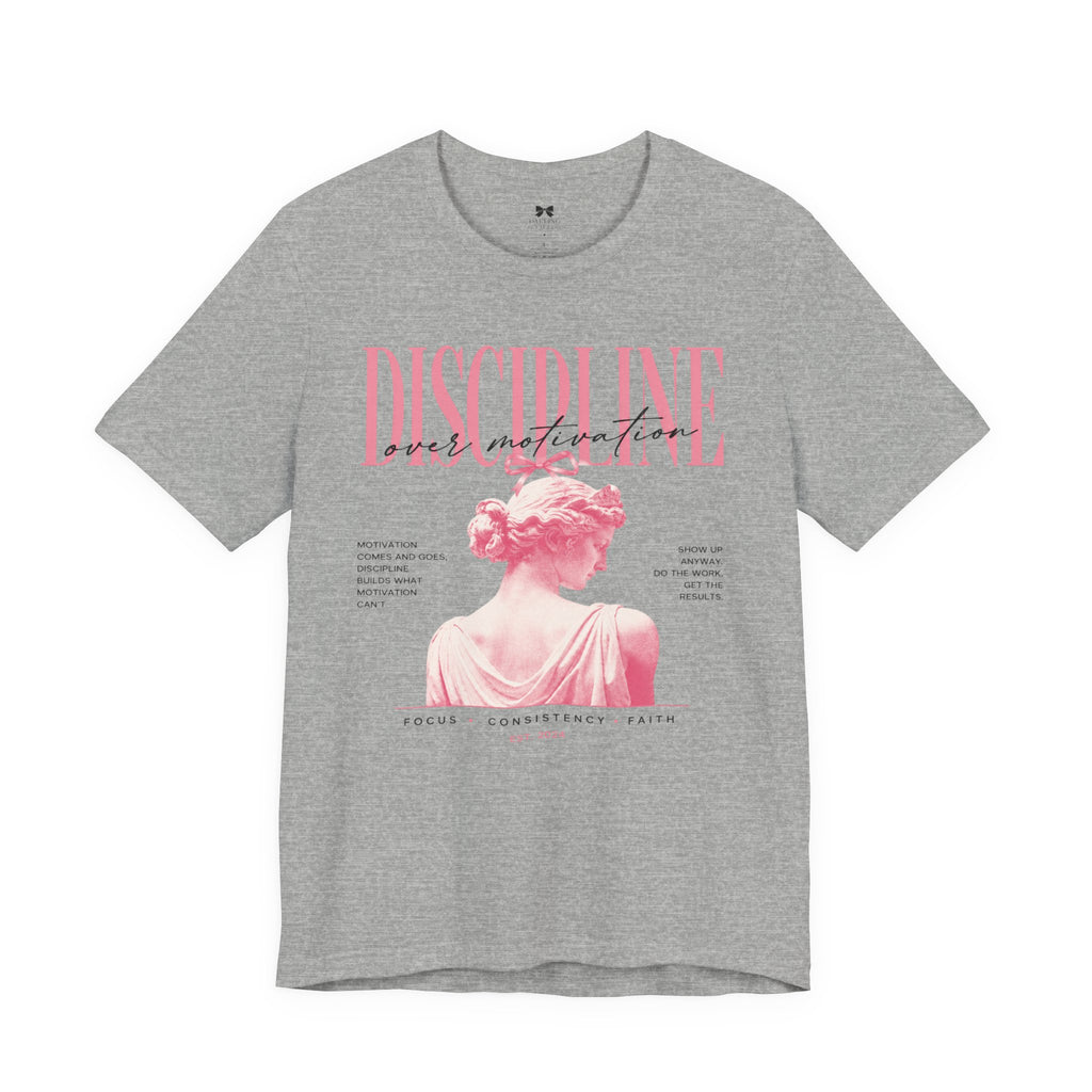 Discipline & Grace Graphic Tee — Pink Statue Aesthetic Shirt