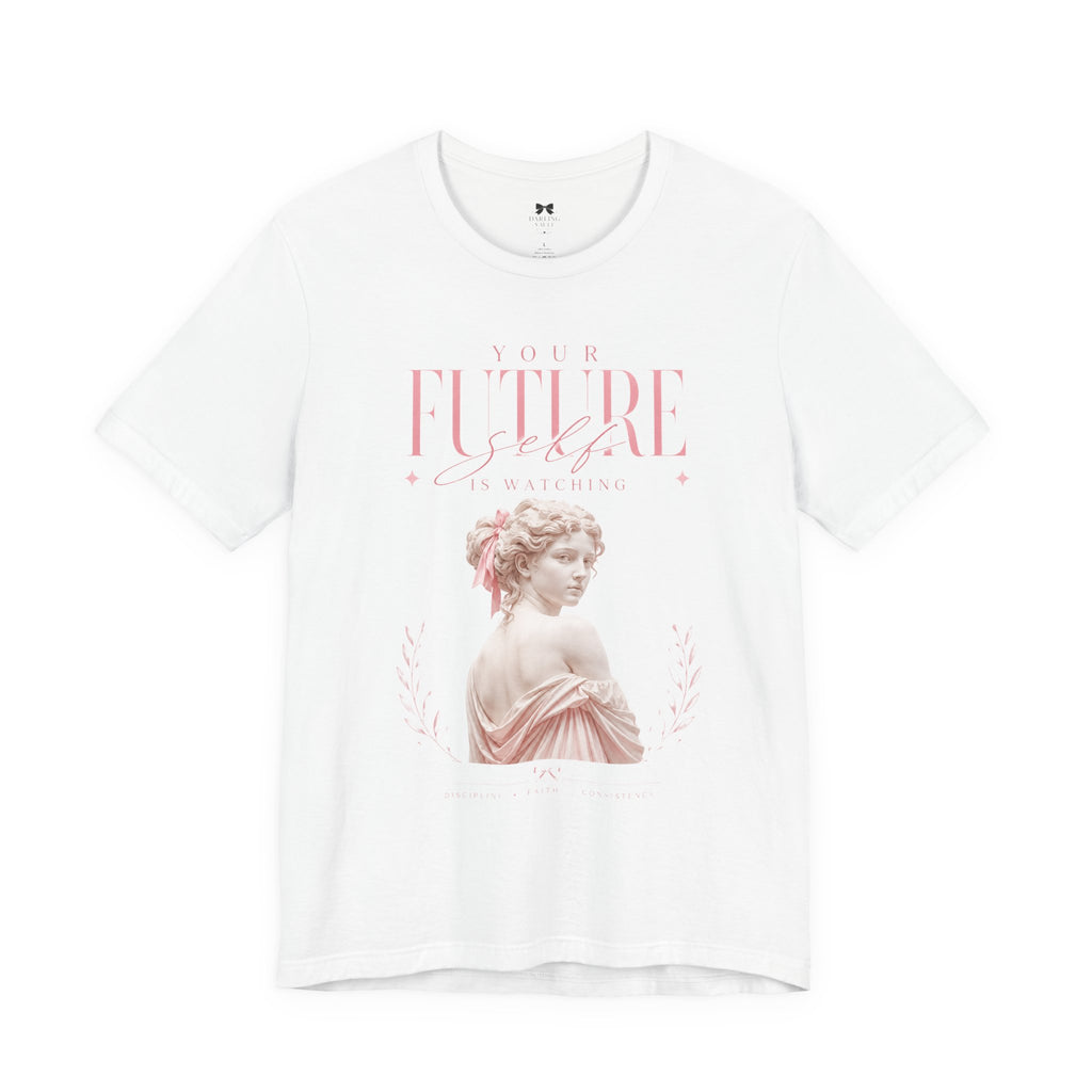 Romantic Vintage Statue Tee — 'The Future Is Feminine' Pink Bust Graphic T-Shirt