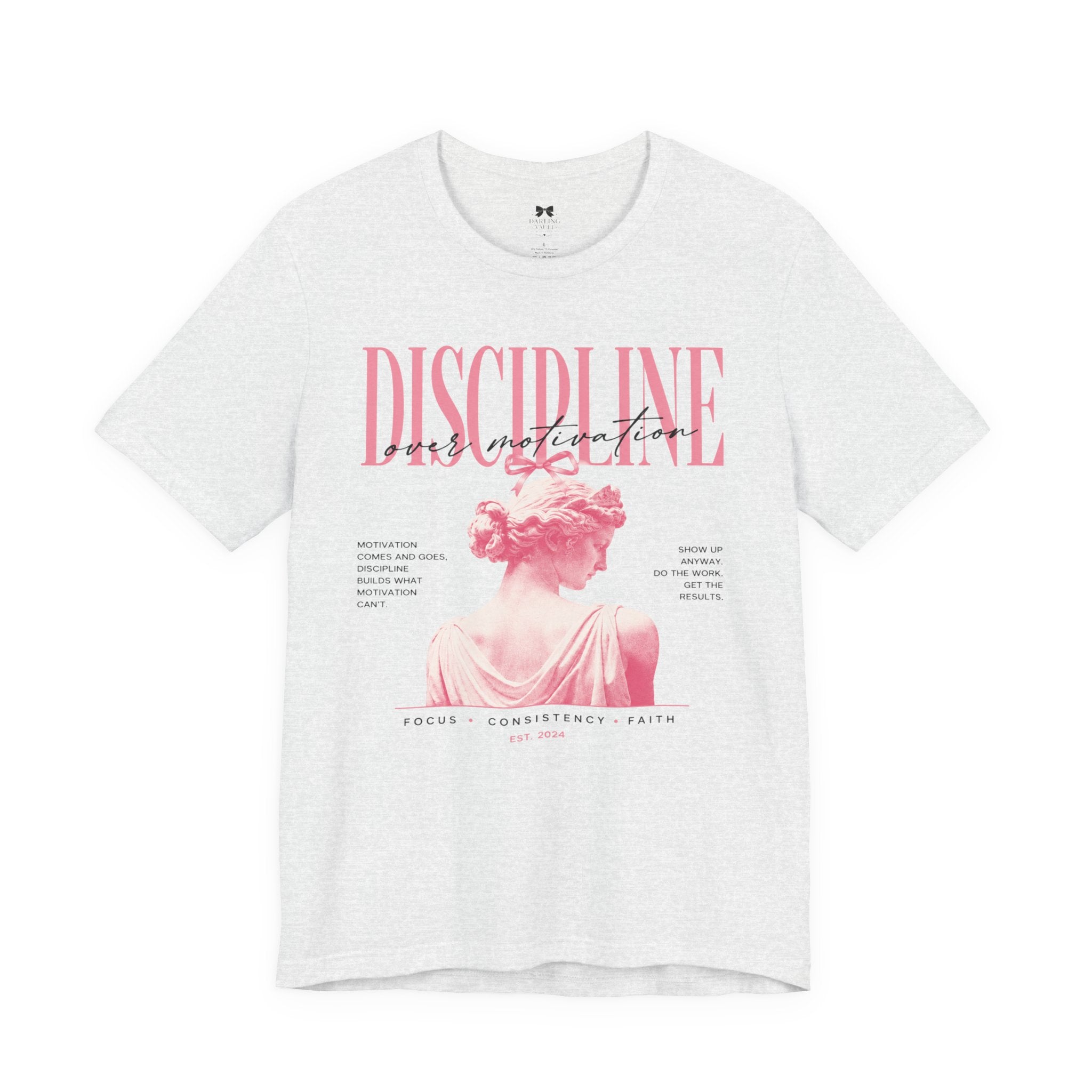 Discipline & Grace Graphic Tee — Pink Statue Aesthetic Shirt