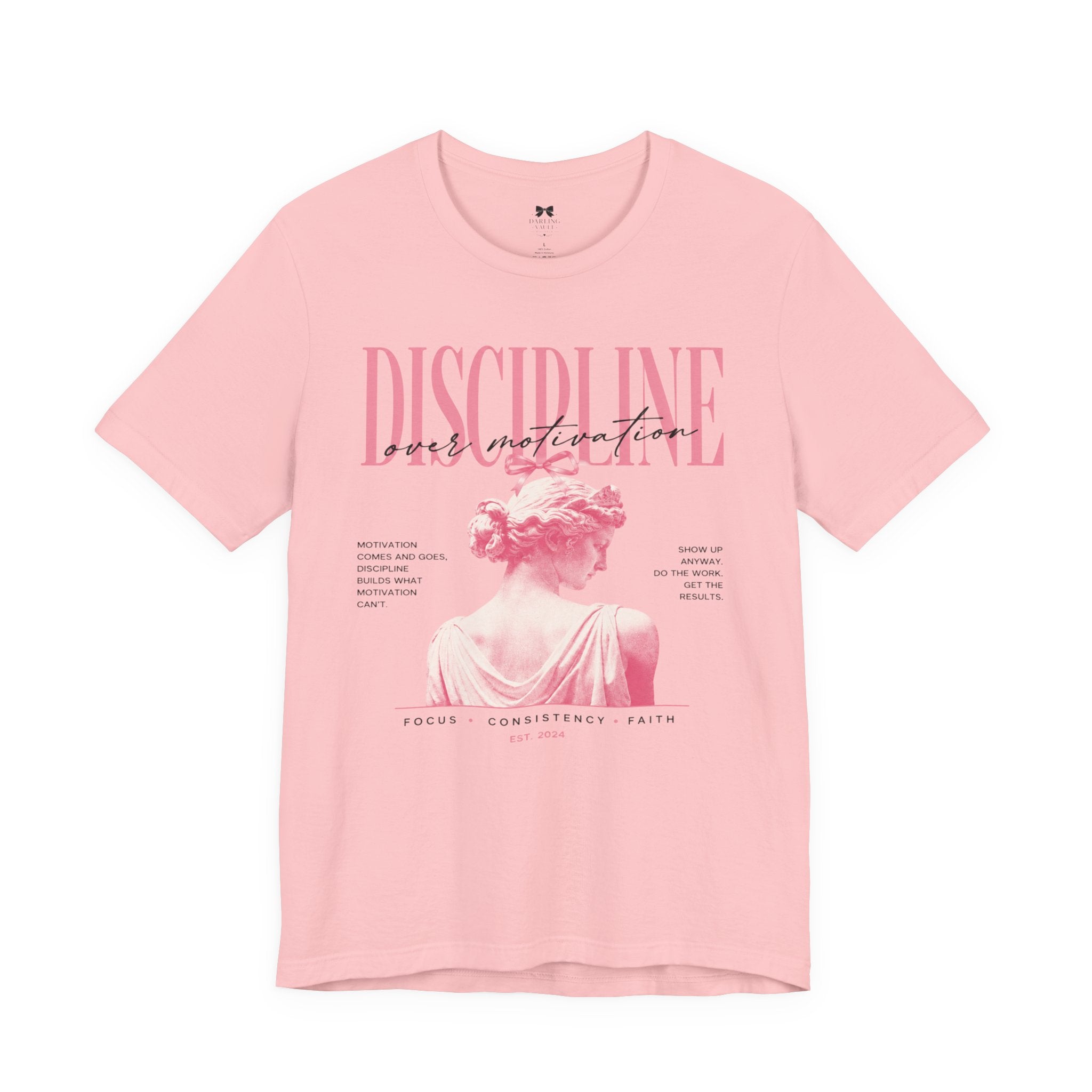 Discipline & Grace Graphic Tee — Pink Statue Aesthetic Shirt
