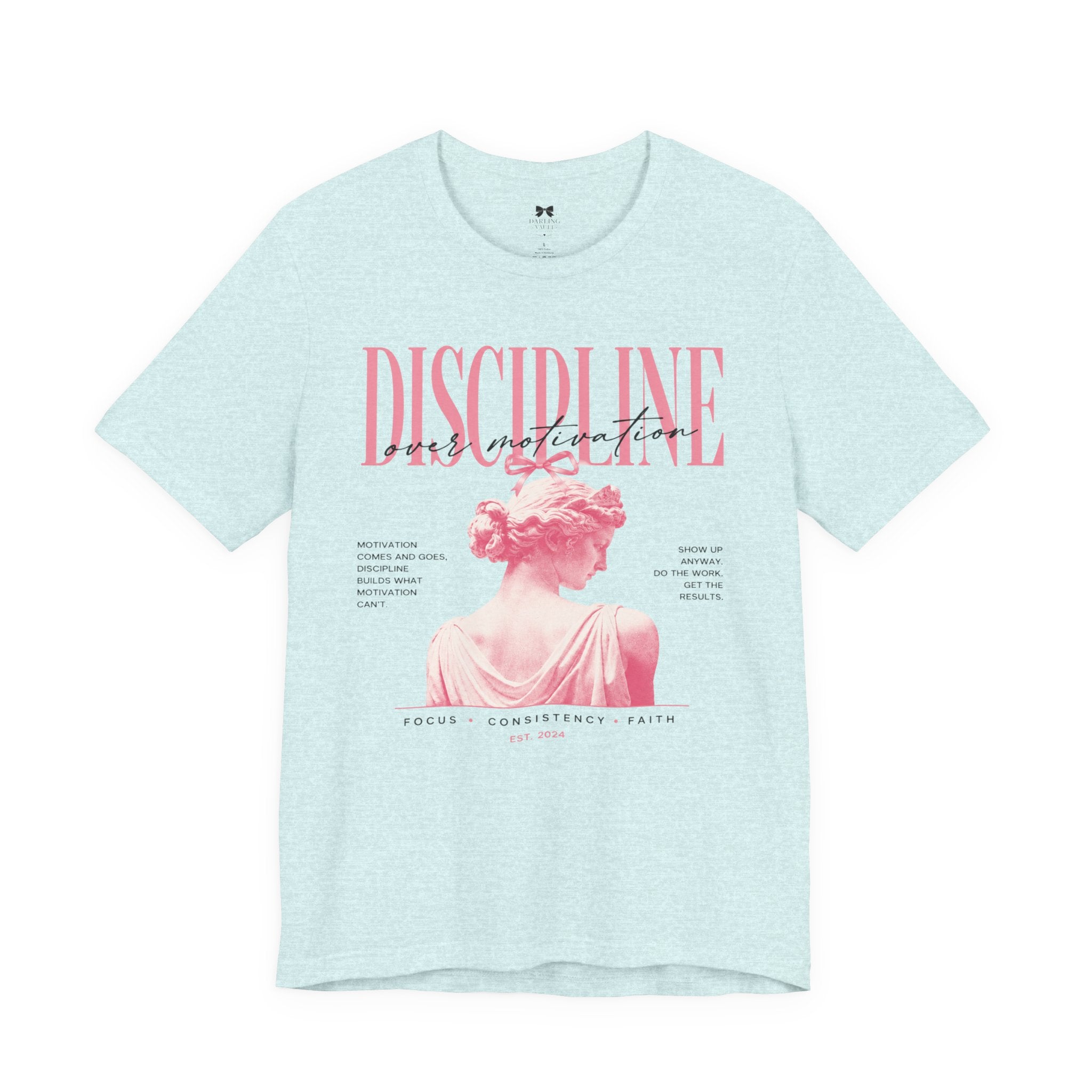 Discipline & Grace Graphic Tee — Pink Statue Aesthetic Shirt