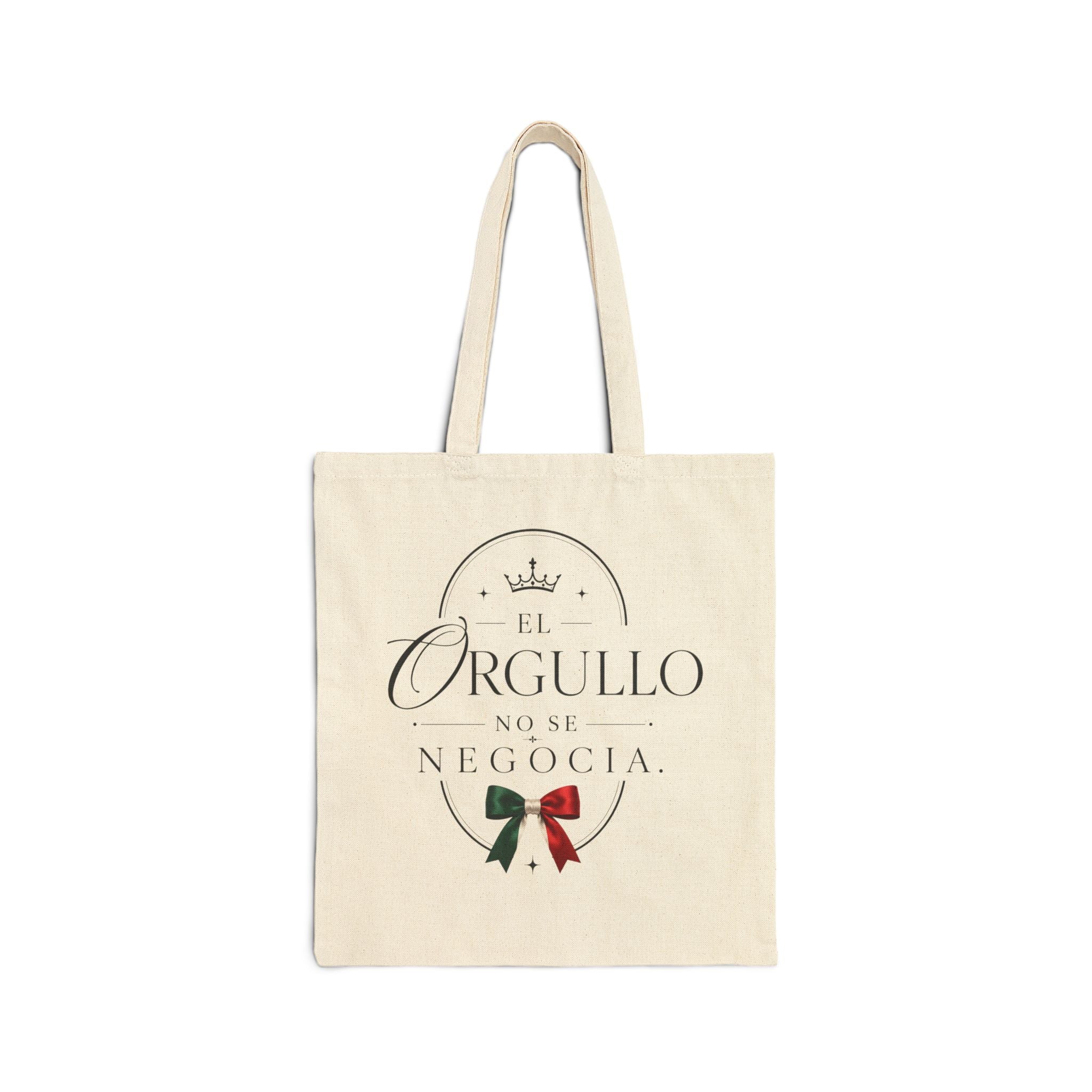 Canvas Tote Bag — "El Orgullo No Se Negocia" Mexican Flag Ribbon Pride Tote