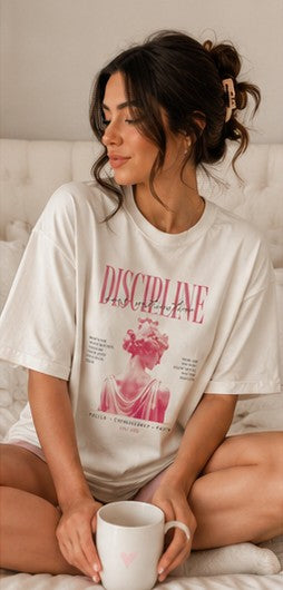 Discipline & Grace Graphic Tee — Pink Statue Aesthetic Shirt