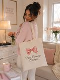 Canvas Tote Bag — “Dios Conmigo Siempre” Pink Bow Religious Tote