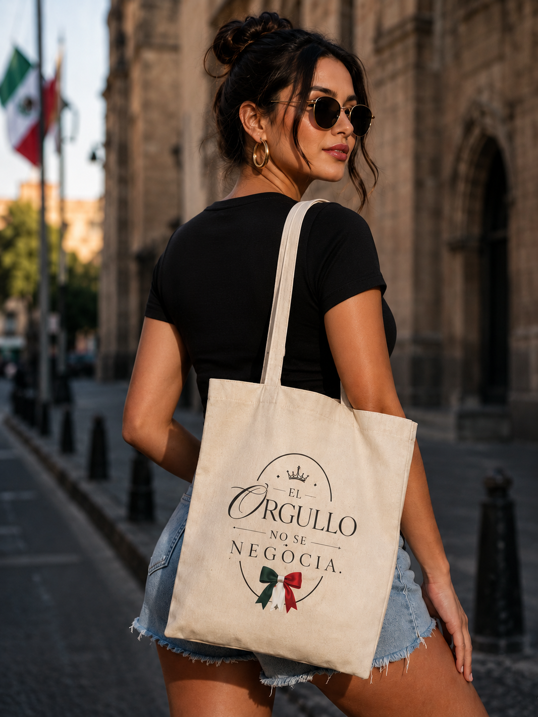 Canvas Tote Bag — "El Orgullo No Se Negocia" Mexican Flag Ribbon Pride Tote
