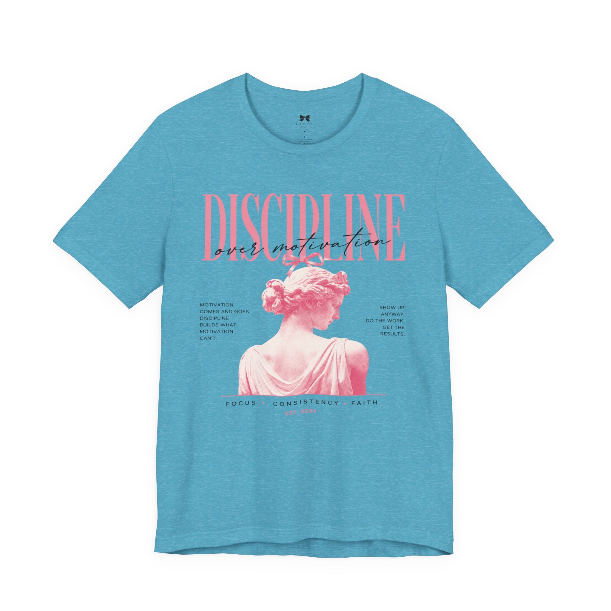Discipline & Grace Graphic Tee — Pink Statue Aesthetic Shirt