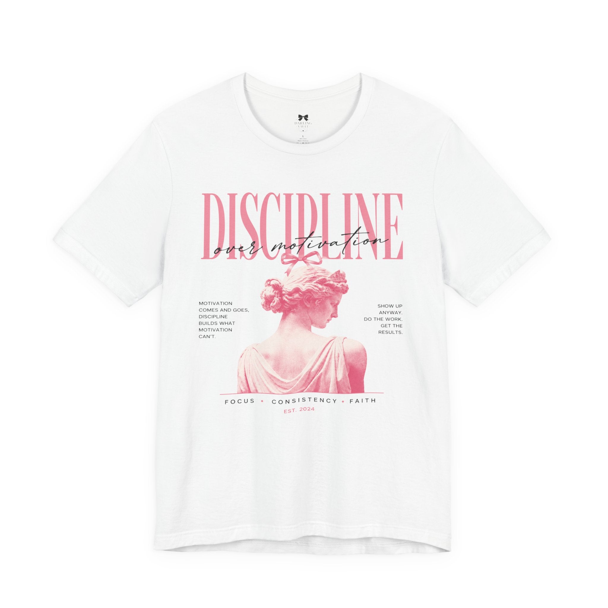 Discipline & Grace Graphic Tee — Pink Statue Aesthetic Shirt