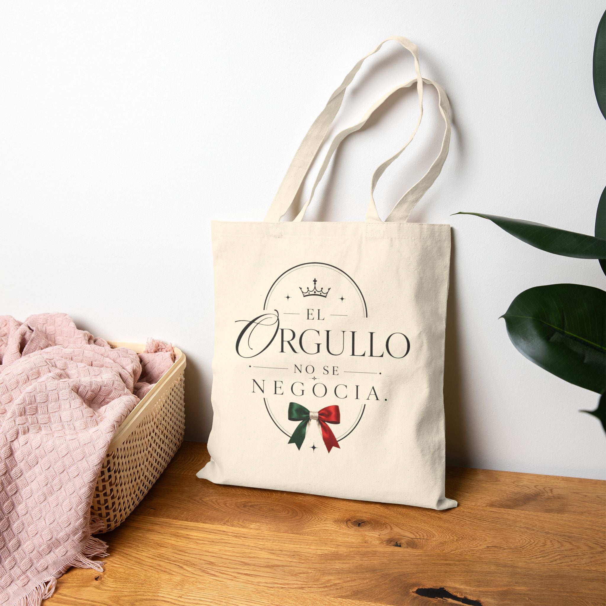 Canvas Tote Bag — "El Orgullo No Se Negocia" Mexican Flag Ribbon Pride Tote