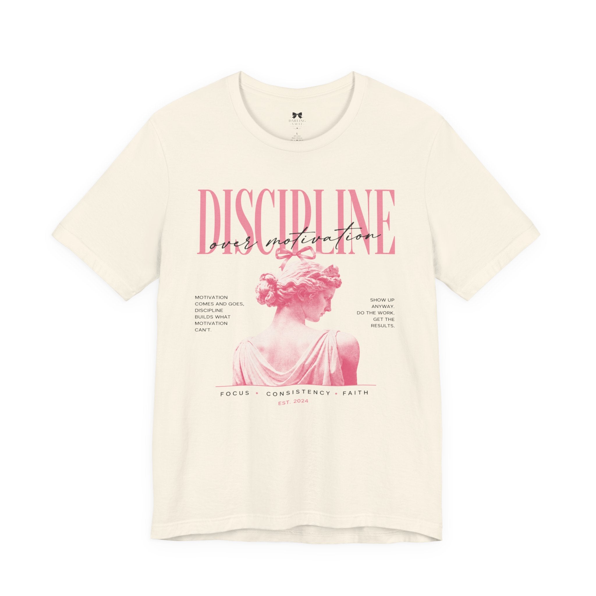 Discipline & Grace Graphic Tee — Pink Statue Aesthetic Shirt