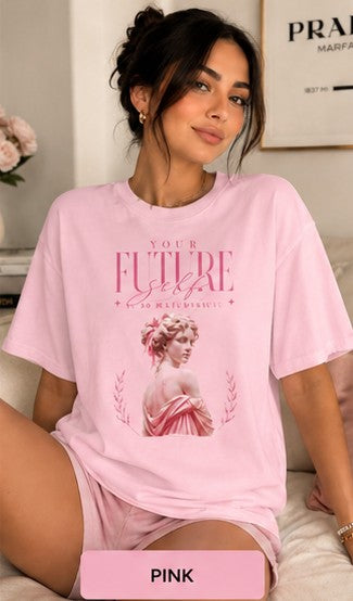 Romantic Vintage Statue Tee — 'The Future Is Feminine' Pink Bust Graphic T-Shirt