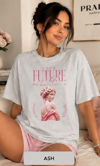 Romantic Vintage Statue Tee — 'The Future Is Feminine' Pink Bust Graphic T-Shirt