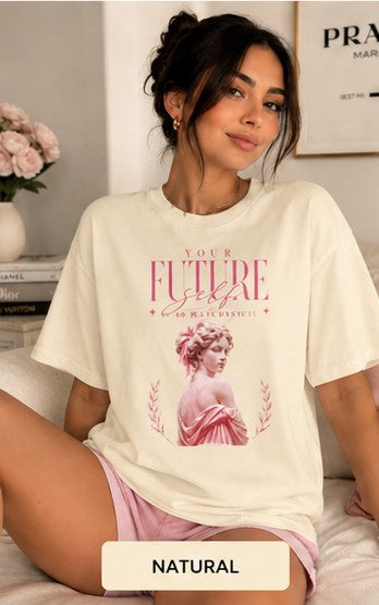 Romantic Vintage Statue Tee — 'The Future Is Feminine' Pink Bust Graphic T-Shirt