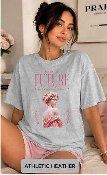 Romantic Vintage Statue Tee — 'The Future Is Feminine' Pink Bust Graphic T-Shirt