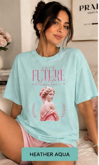 Romantic Vintage Statue Tee — 'The Future Is Feminine' Pink Bust Graphic T-Shirt