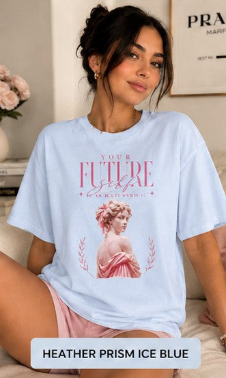 Romantic Vintage Statue Tee — 'The Future Is Feminine' Pink Bust Graphic T-Shirt